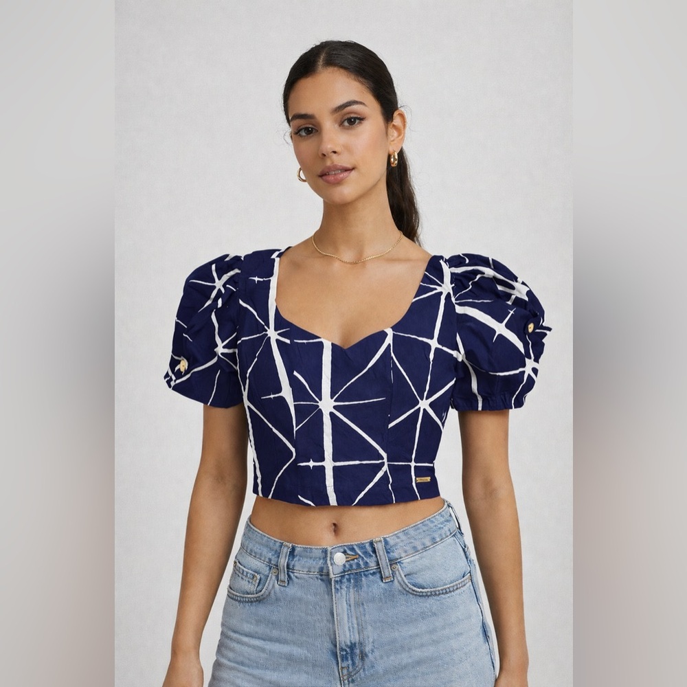 Brazilian Navy Blue Puff Sleeve Women's Top